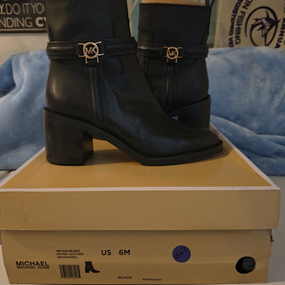 Michael Kors Black Heeled Boots with Gold Accent